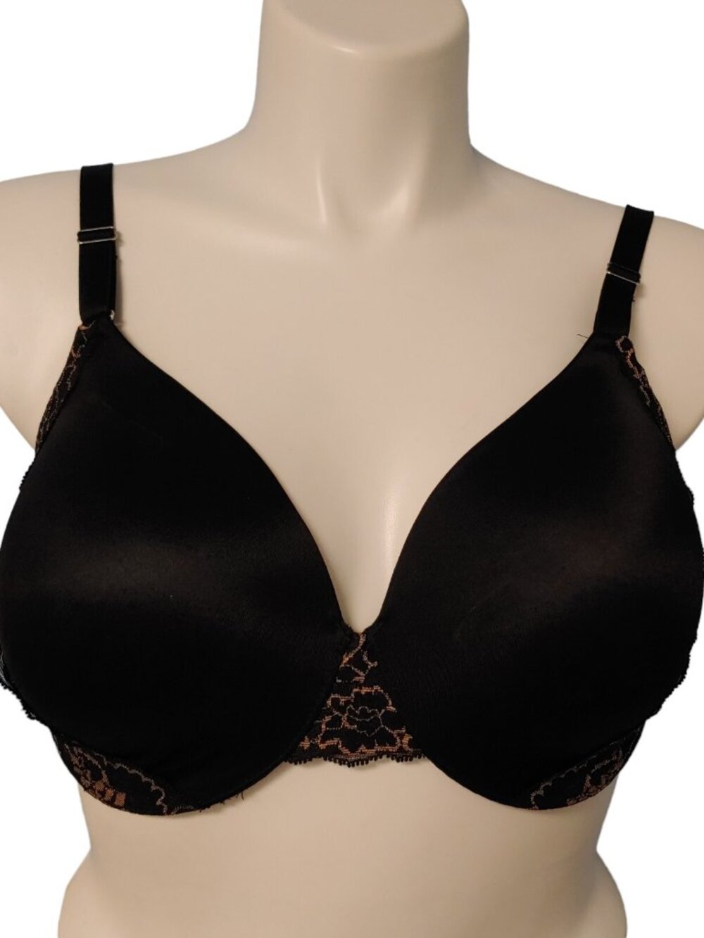 Soma Vanishing Back Full Coverage Bra 38DD Black Gold Lace Trim Underwire Padded